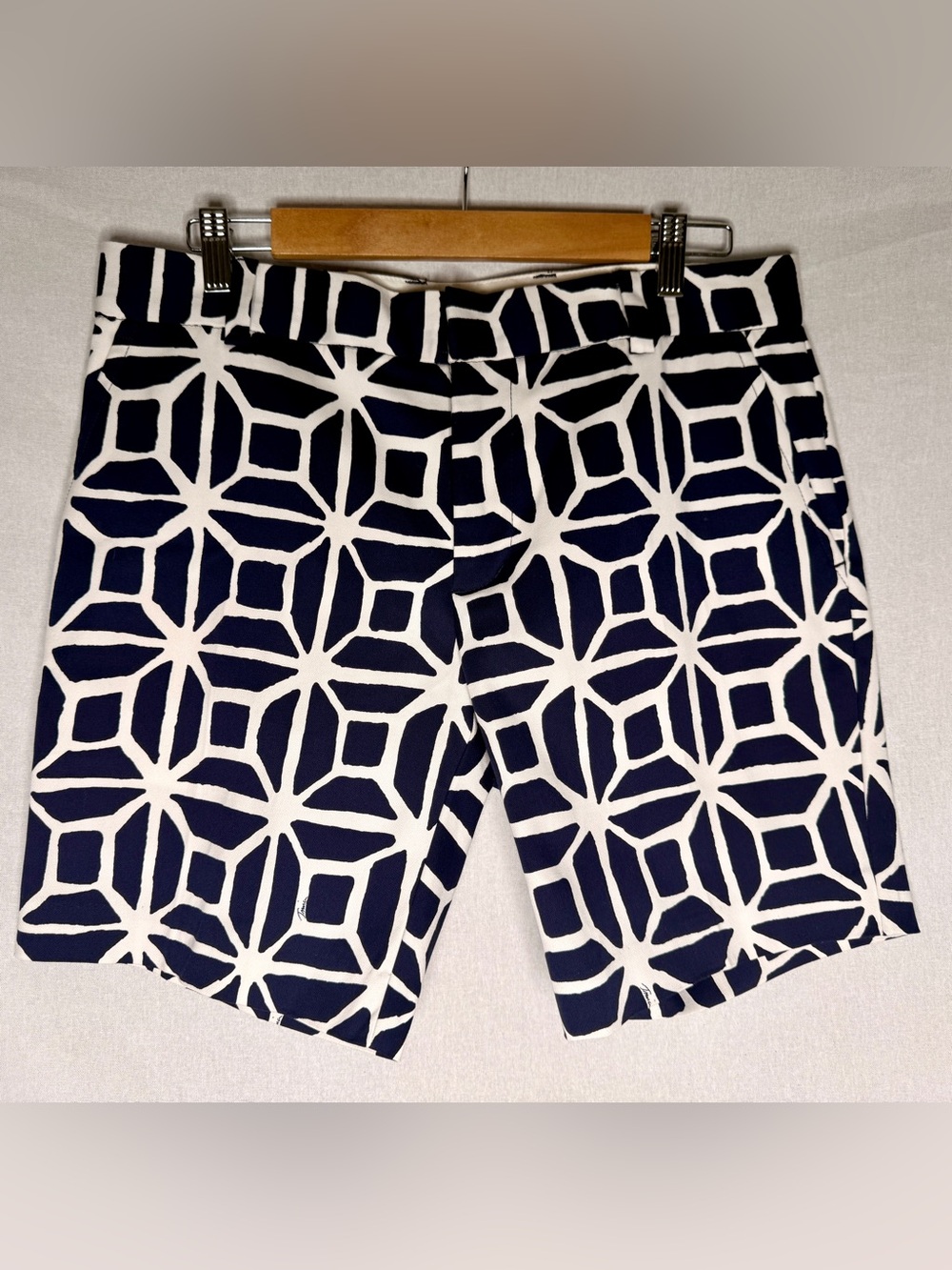 Vintage Mr Turk Men's Navy & White Geometric Flat Front Shorts